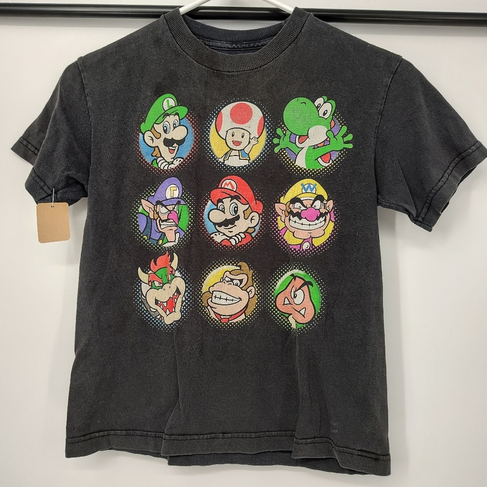 Super Mario Characters Kids Retro T-Shirt - Black Size 6/7